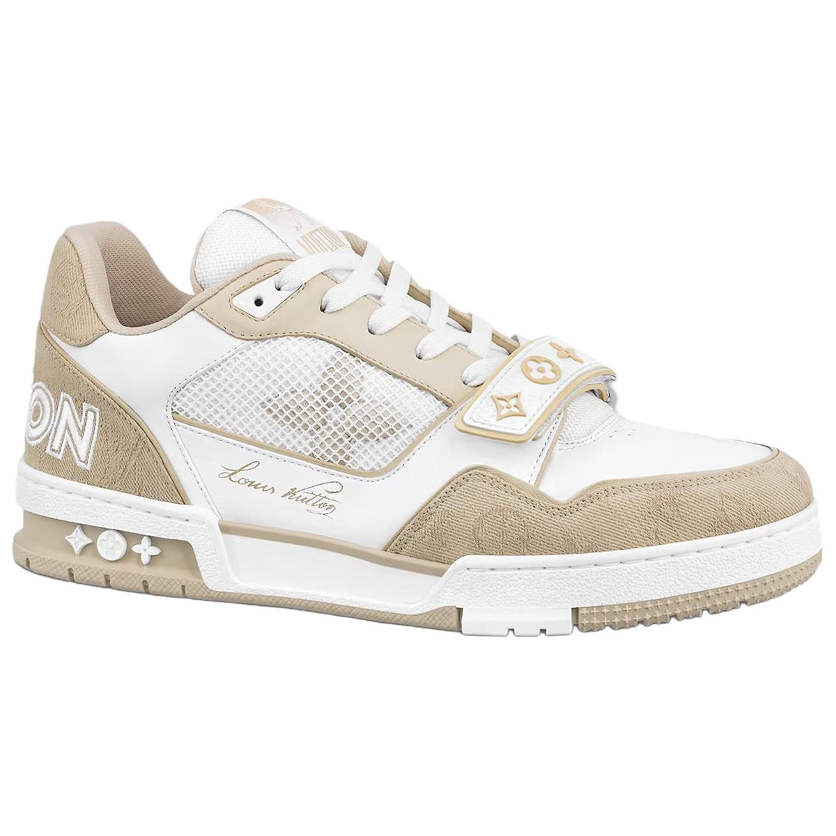 Louis Vuitton × NBA Trainer Calf Leather, Suede & Monogram Canvas Low-Top Sneakers – White & Khaki