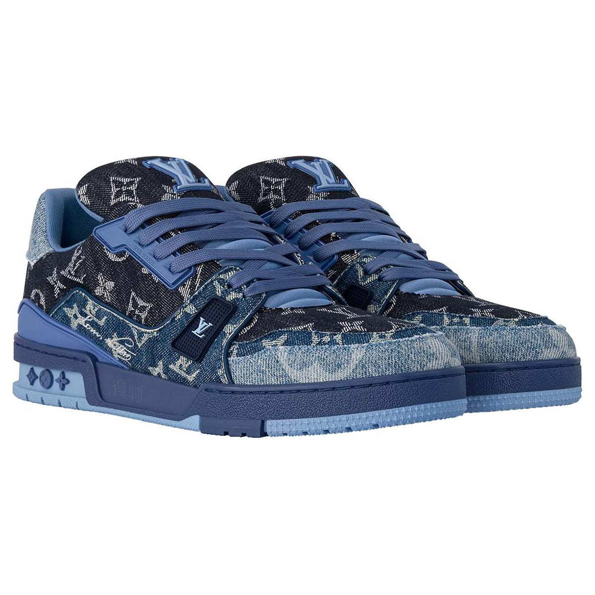 Louis Vuitton Trainer Monogram Denim Patchwork Low-Top Sneakers – Blue
