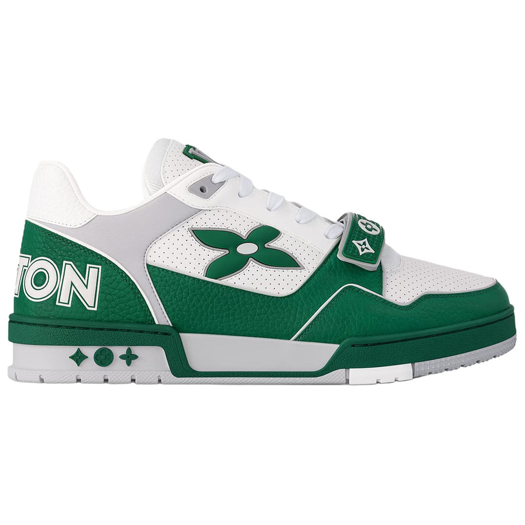 Louis Vuitton Trainer Velcro Strap Oversized LV Flower Perforated & Embossed Leather Low-Top Sneakers – Emerald Green & White