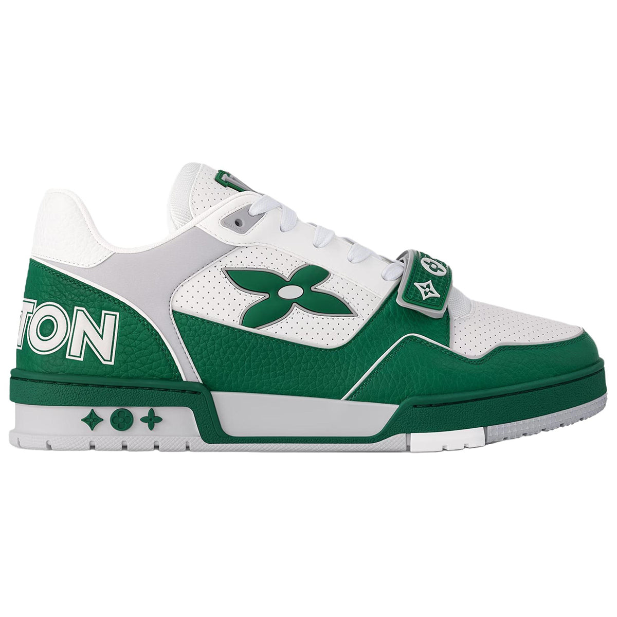 Louis Vuitton Trainer Velcro Strap Oversized LV Flower Perforated & Embossed Leather Low-Top Sneakers – Emerald Green & White