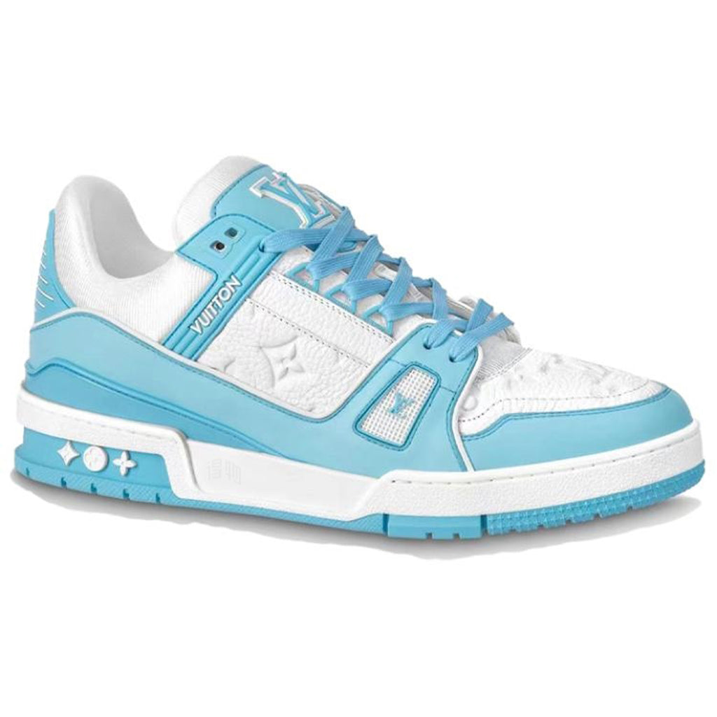 Louis Vuitton Trainer Embossed Calf Leather Lace-Up Low-Top Sneakers – Sky Blue