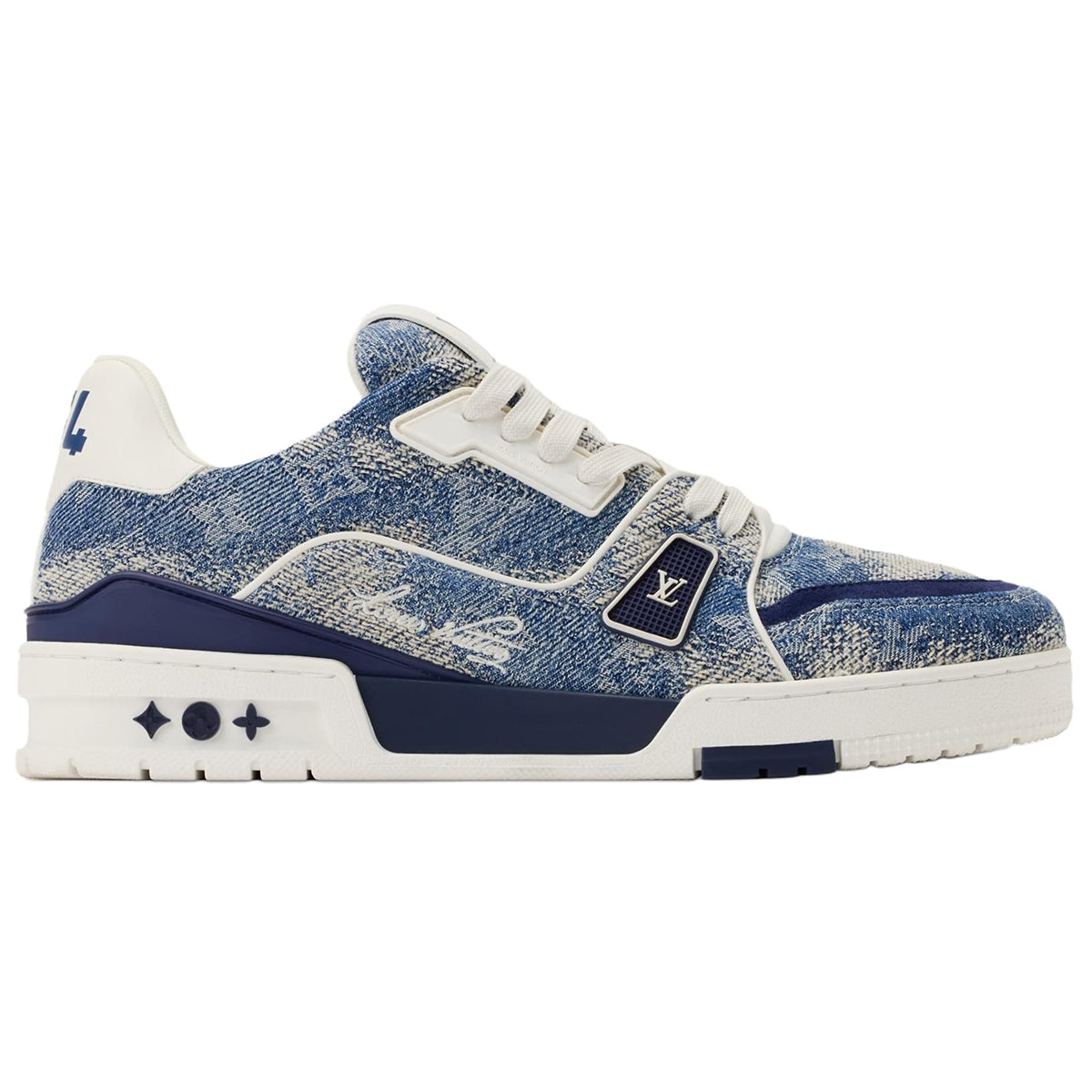 Louis Vuitton Trainer LV Monogram Jacquard Denim & Navy Blue Leather Platform Low-Top Sneakers – Denim Blue, Navy & White