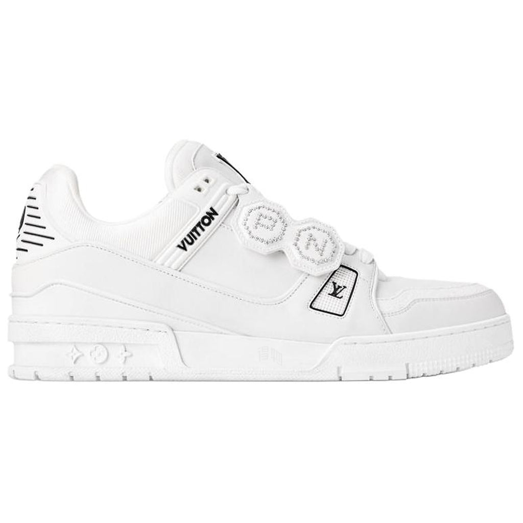 Louis Vuitton × NIGO Trainer FW25 White Leather Double Circle Badge Closure & Hidden Zipper Low-Top Sneakers – White & Black