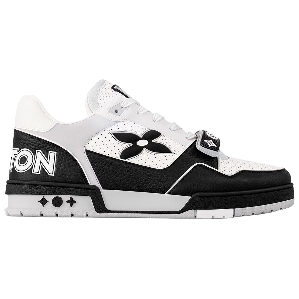 Louis Vuitton Trainer Velcro Strap Oversized LV Flower Perforated & Embossed Leather Low-Top Sneakers – Black & White