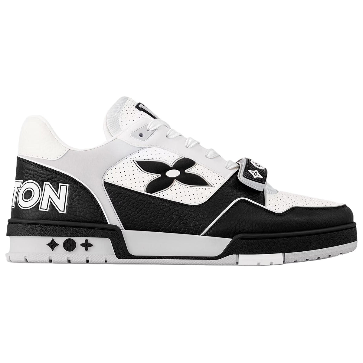 Louis Vuitton Trainer Velcro Strap Oversized LV Flower Perforated & Embossed Leather Low-Top Sneakers – Black & White