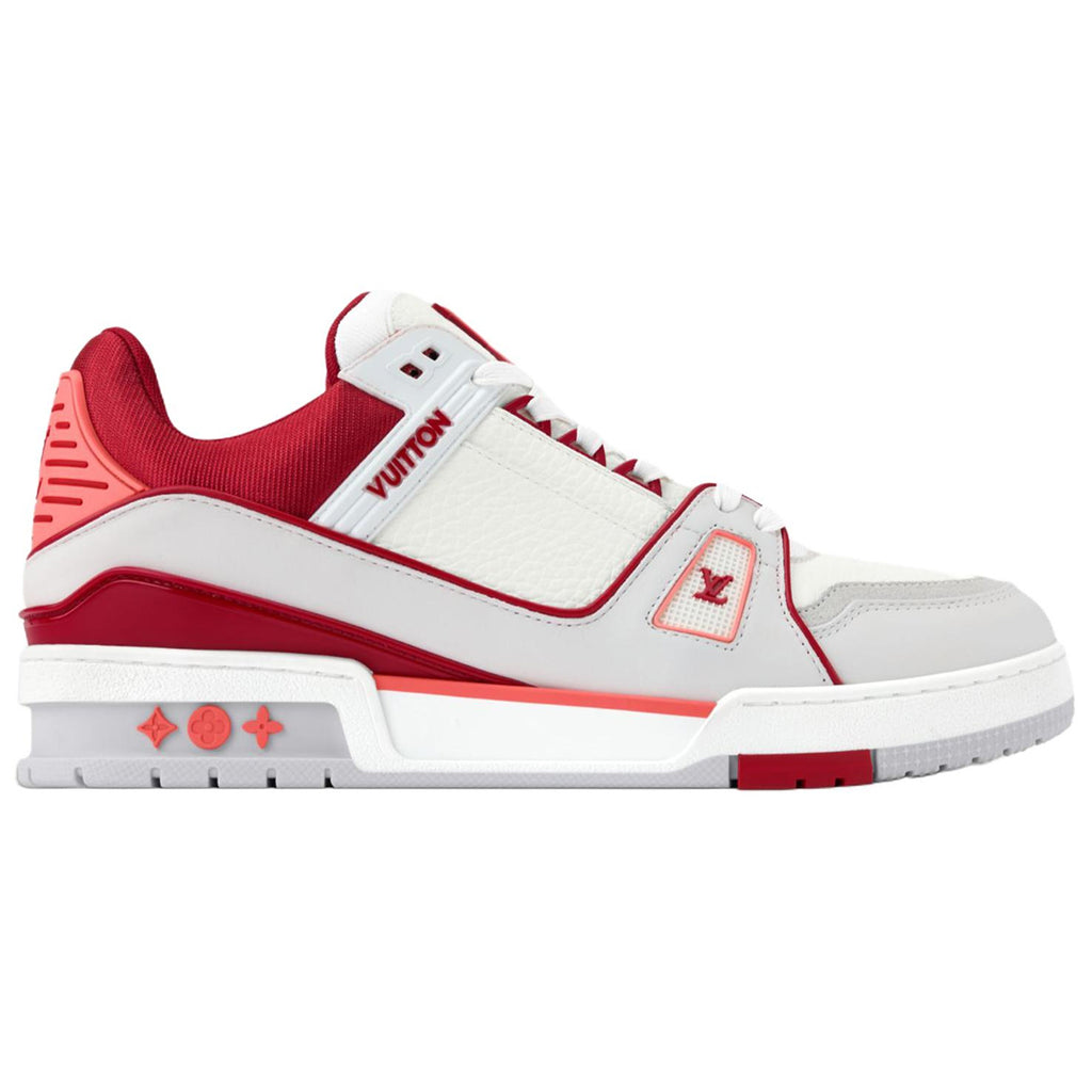 Louis Vuitton Trainer Crimson Red Ribbed Textile & White Leather Three-Tone Low-Top Sneakers – Red, White & Grey