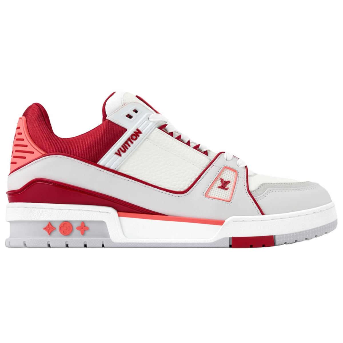 Louis Vuitton Trainer Crimson Red Ribbed Textile & White Leather Three-Tone Low-Top Sneakers – Red, White & Grey