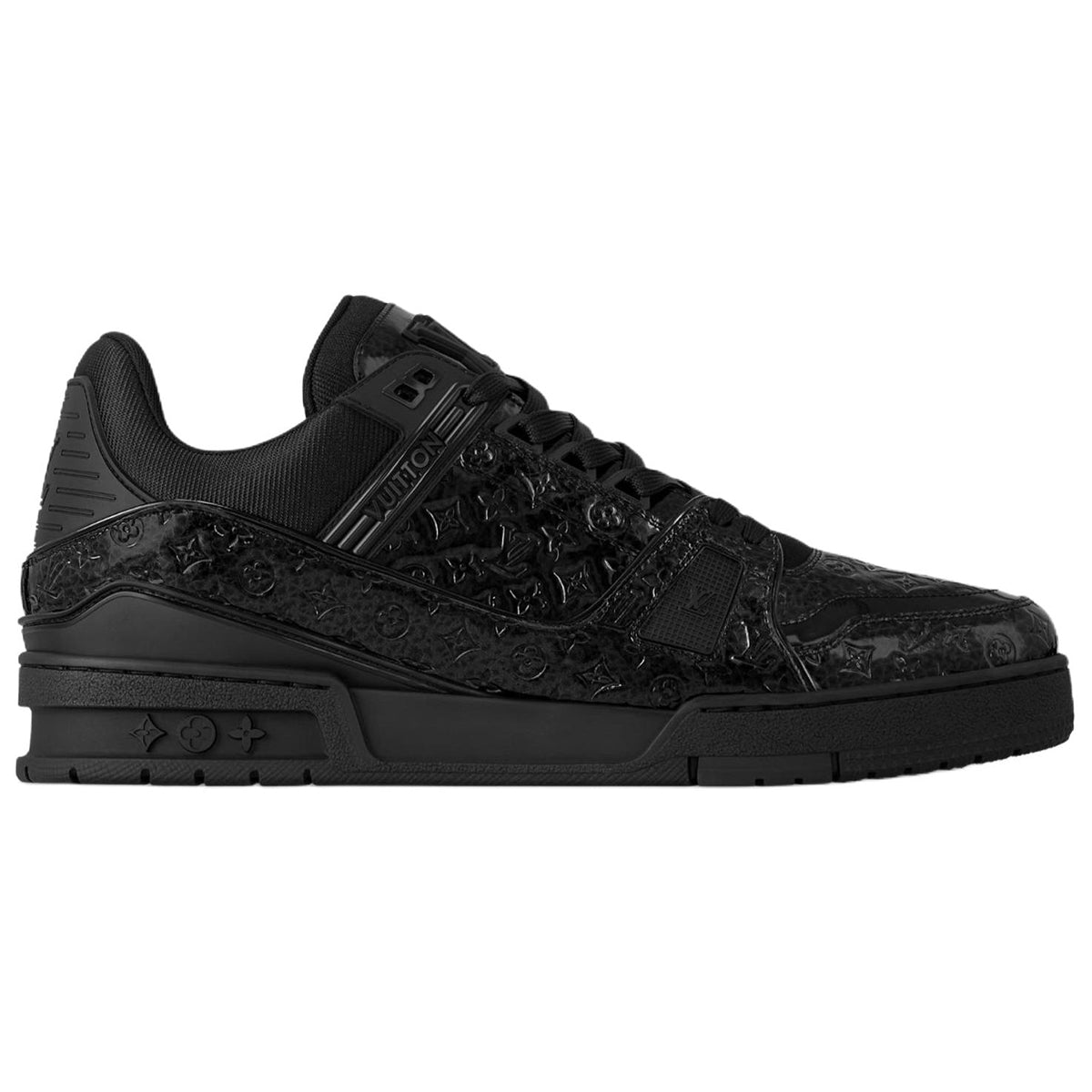 Louis Vuitton Trainer Monogram Embossed Patent Leather Low-Top Sneakers – Triple Black