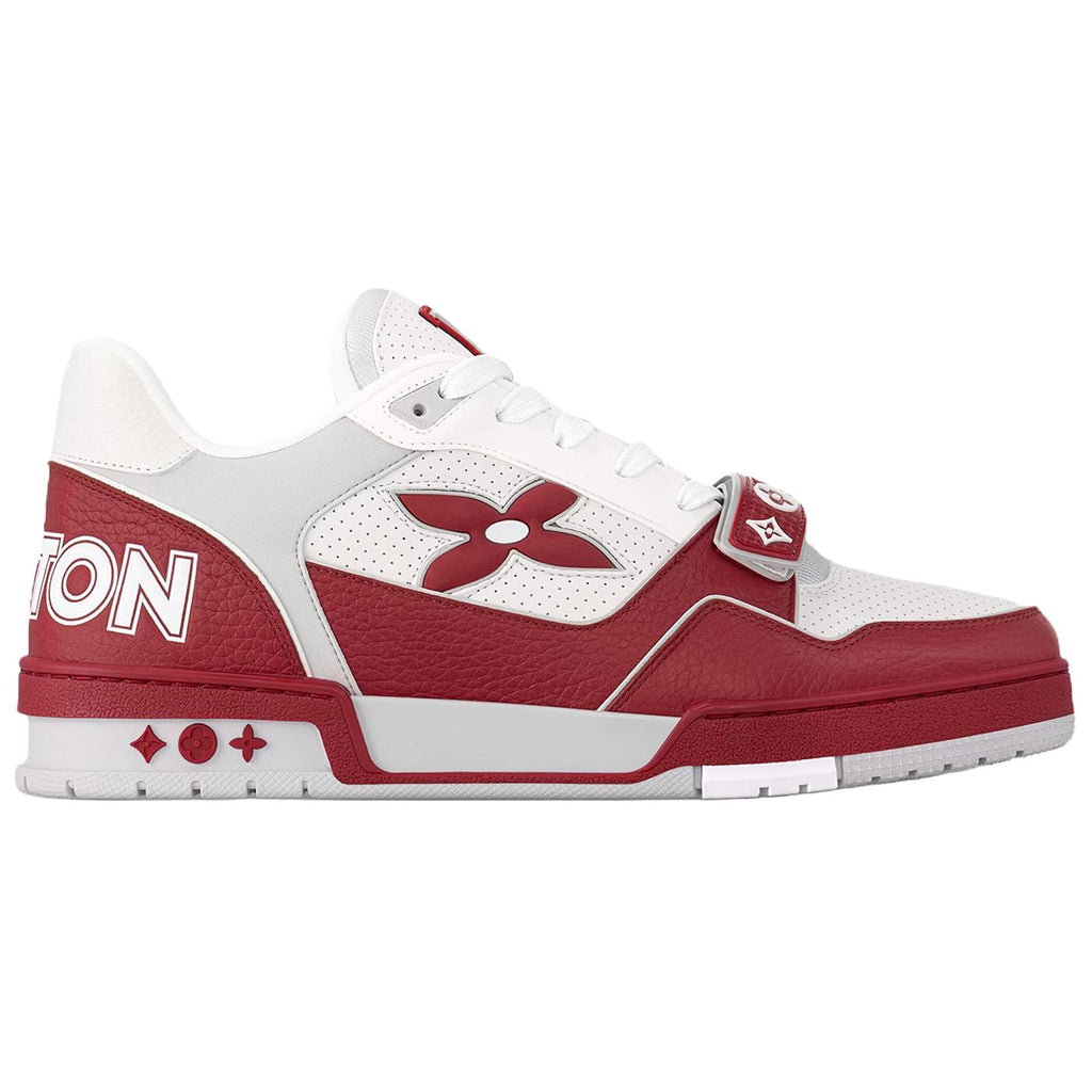 Louis Vuitton Trainer Velcro Strap Oversized LV Flower Perforated & Embossed Leather Low-Top Sneakers – Crimson Red & White