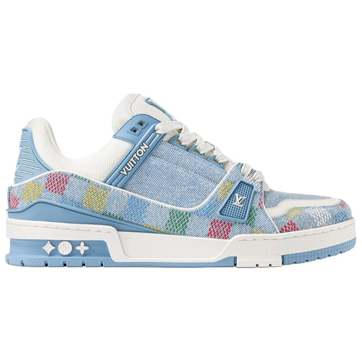Louis Vuitton Trainer Multicolor Monogram Flower Embroidered Denim Low-Top Sneakers – Light Blue