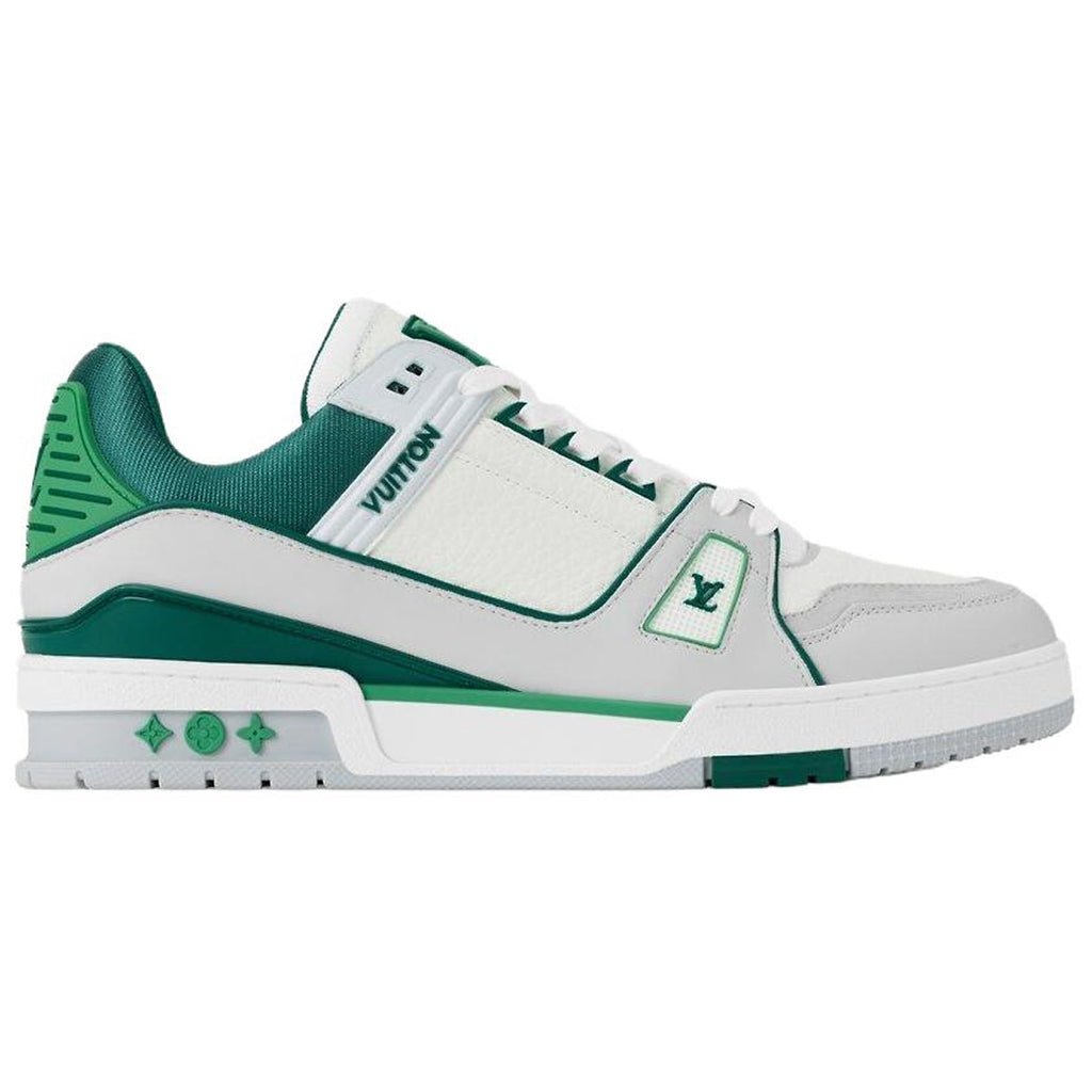 Louis Vuitton Trainer Forest Green Textured Fabric & White Leather Three-Tone Low-Top Sneakers – Green, White & Grey