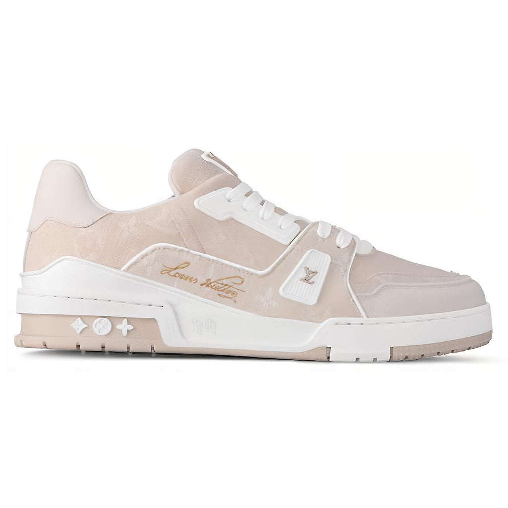 Louis Vuitton Trainer Suede Low-Top Sneakers – Beige & White