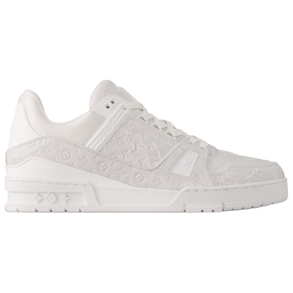 Louis Vuitton Trainer Monogram Embossed Grained Leather Low-Top Sneakers – Triple White