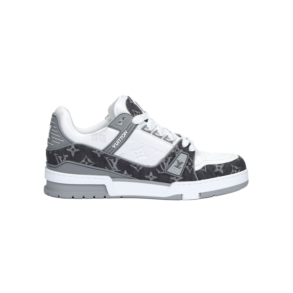 Louis Vuitton Trainer Monogram Denim Canvas & Calf Leather Low-Top Sneakers – Grey & White