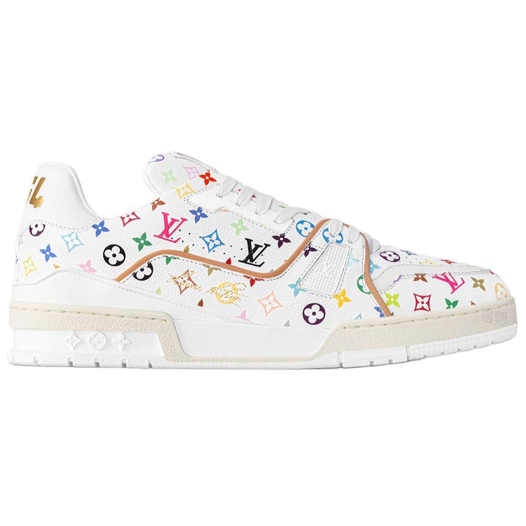 Louis Vuitton × Takashi Murakami Trainer Multicolor Monogram Grained Calf Leather Low-Top Sneakers – White