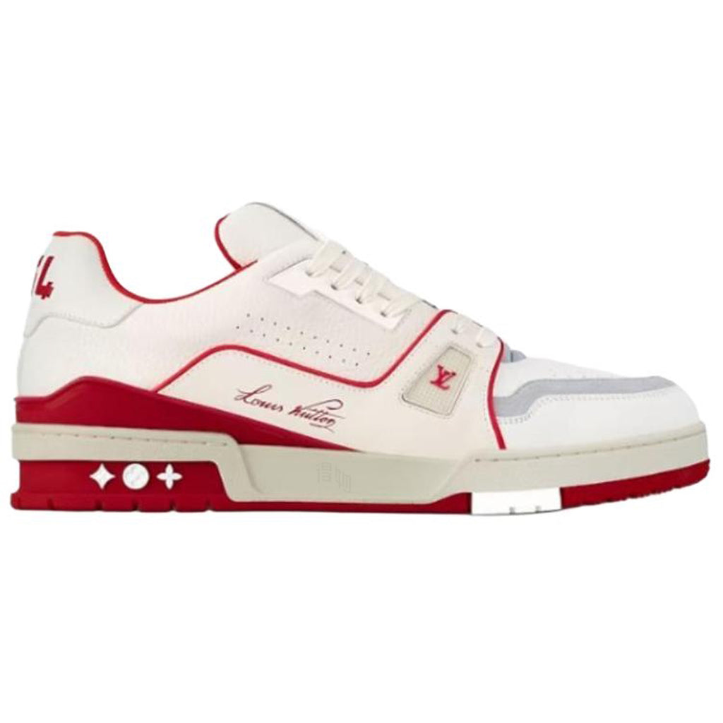 Louis Vuitton Trainer Lace-Up Low-Top Sneakers – White & Red