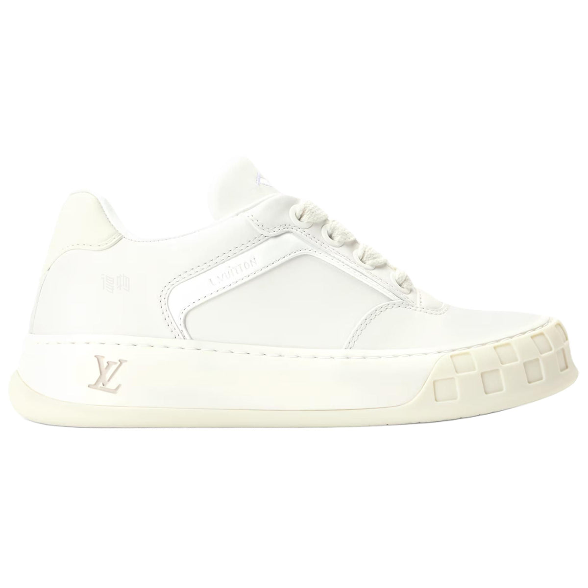 Louis Vuitton LV Ollie Triple White Smooth Calf Leather Tonal V-Stripe White Damier-Inspired Checkered Sole Low-Top Sneakers – All White