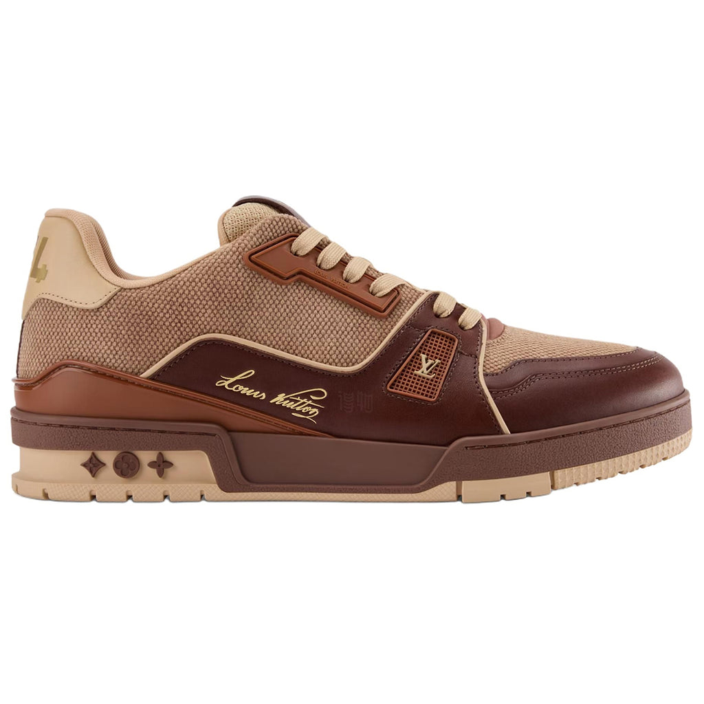 Louis Vuitton Trainer Tonal Brown Woven Canvas & Leather Mixed-Material Low-Top Sneakers – Chocolate Brown & Natural Beige