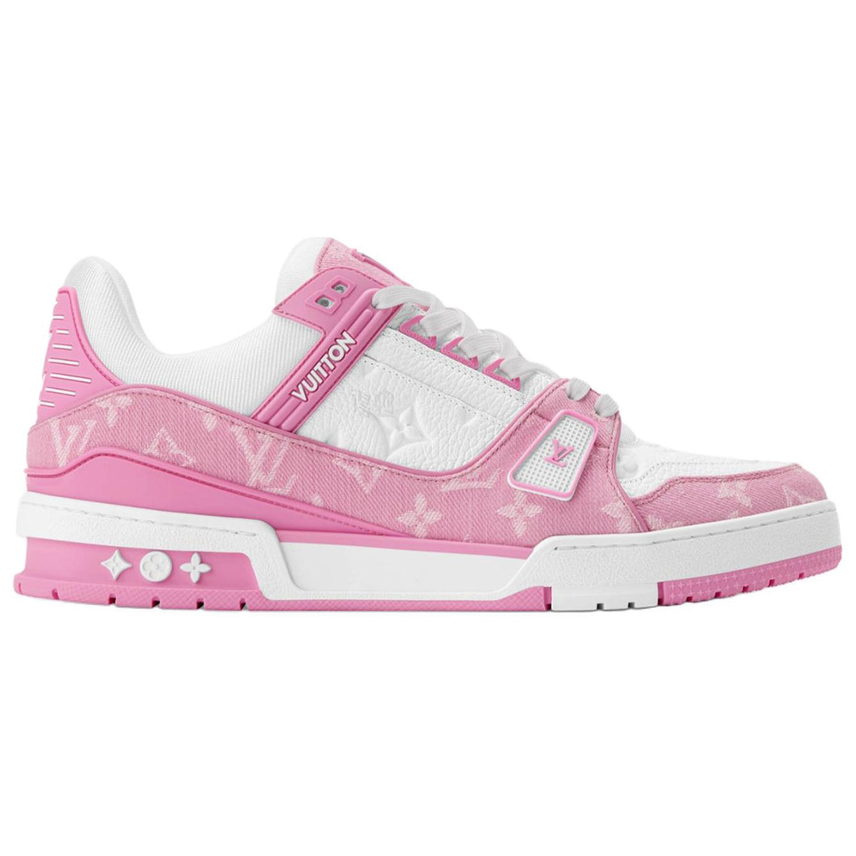 Louis Vuitton Trainer Monogram Denim Canvas & Smooth Leather Low-Top Sneakers – Pink & White
