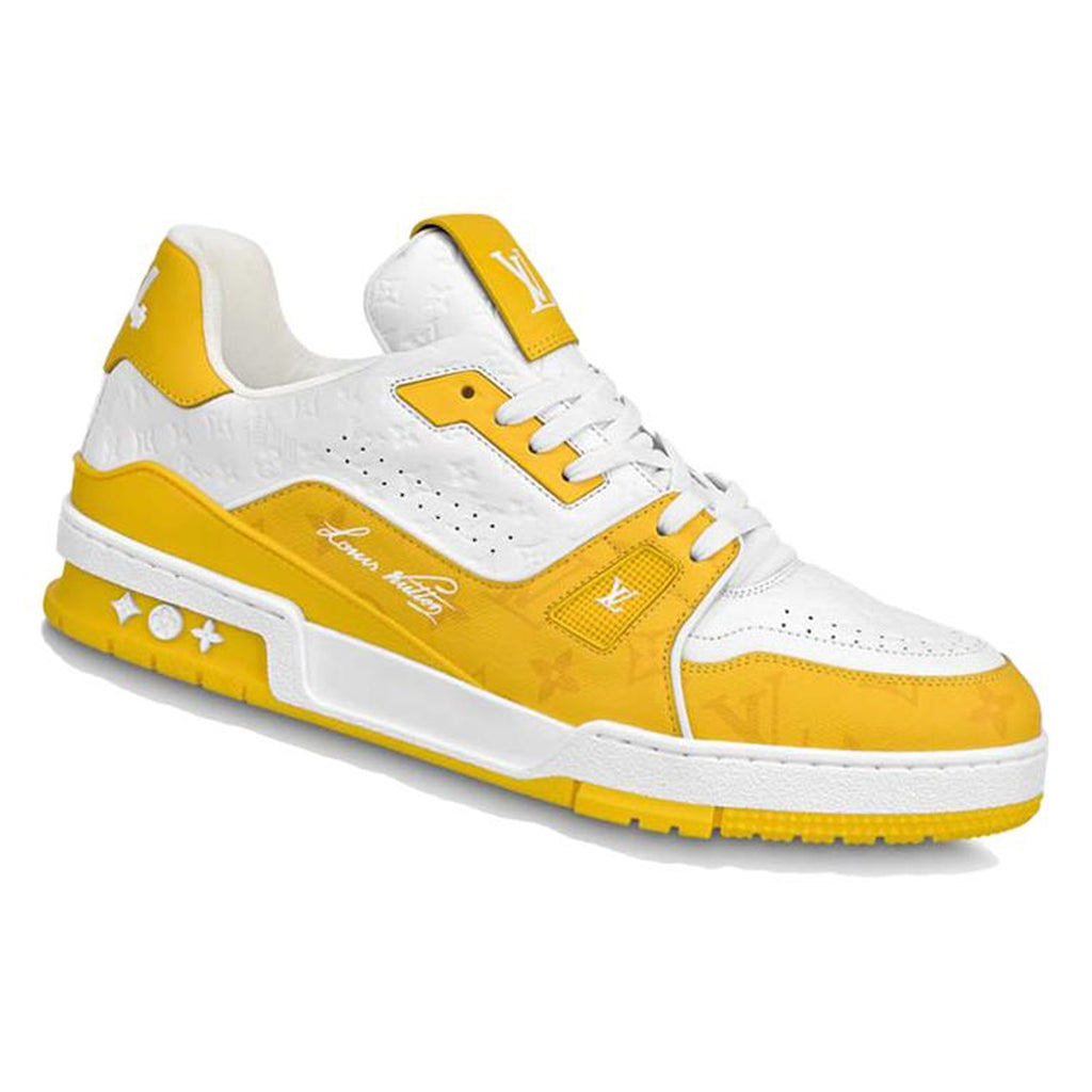 Louis Vuitton Trainer LV Monogram Embossed Leather Low-Top Sneakers – White & Saffron Yellow