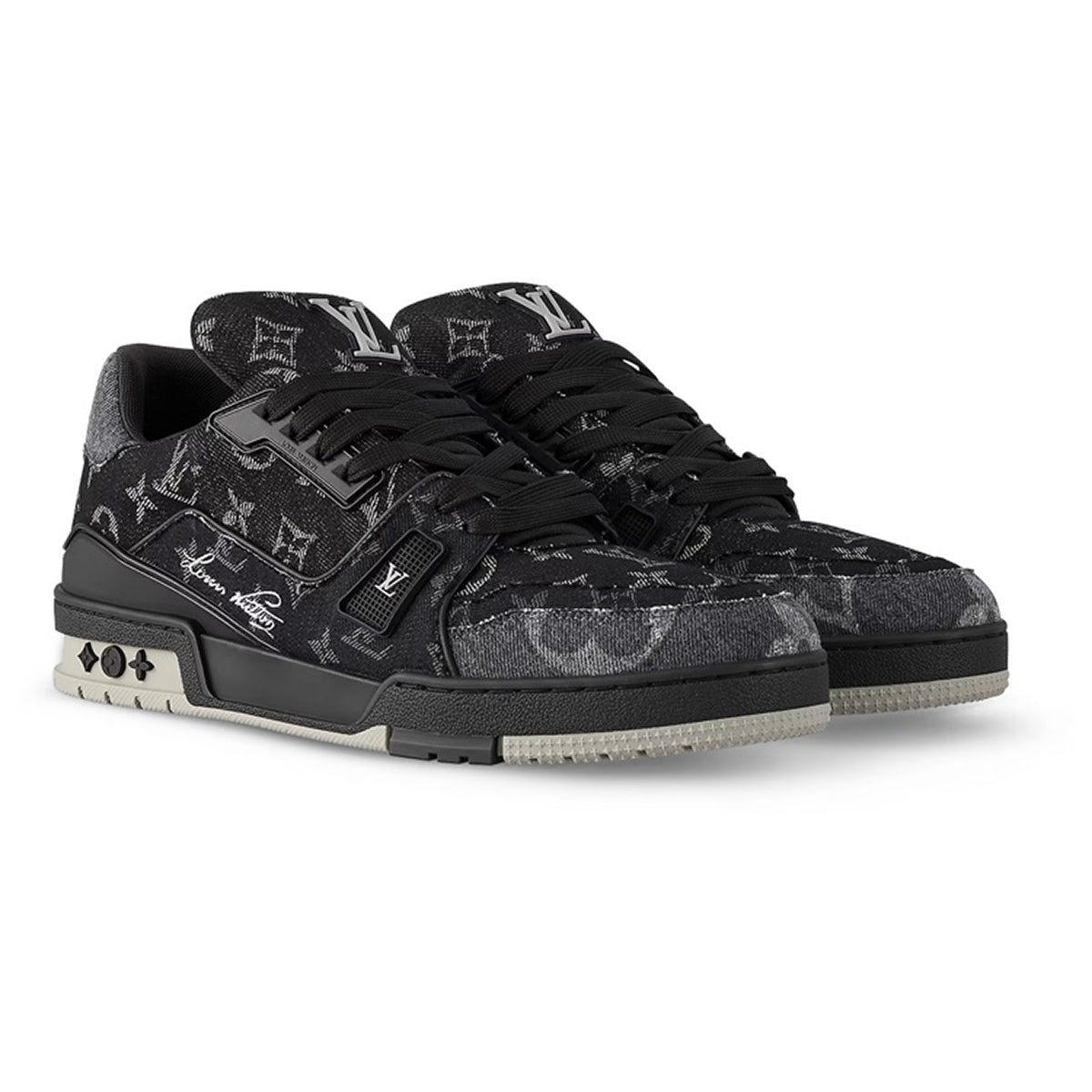Louis Vuitton Trainer Denim Lace-Up Low-Top Sneakers – Black