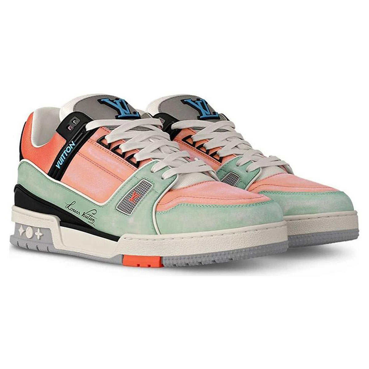 Louis Vuitton Trainer Low-Top Sneakers – Coral Pink, Mint Green & Black