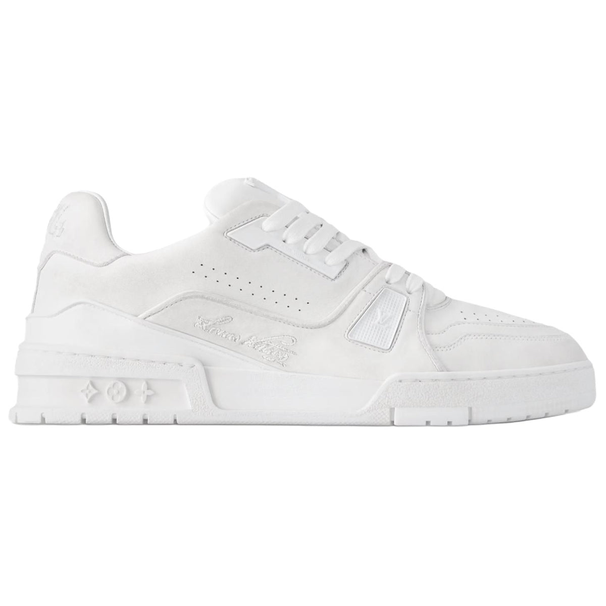Louis Vuitton Trainer 2025 Pre-Spring Vintage-Effect Calf Leather Low-Top Sneakers – Triple White