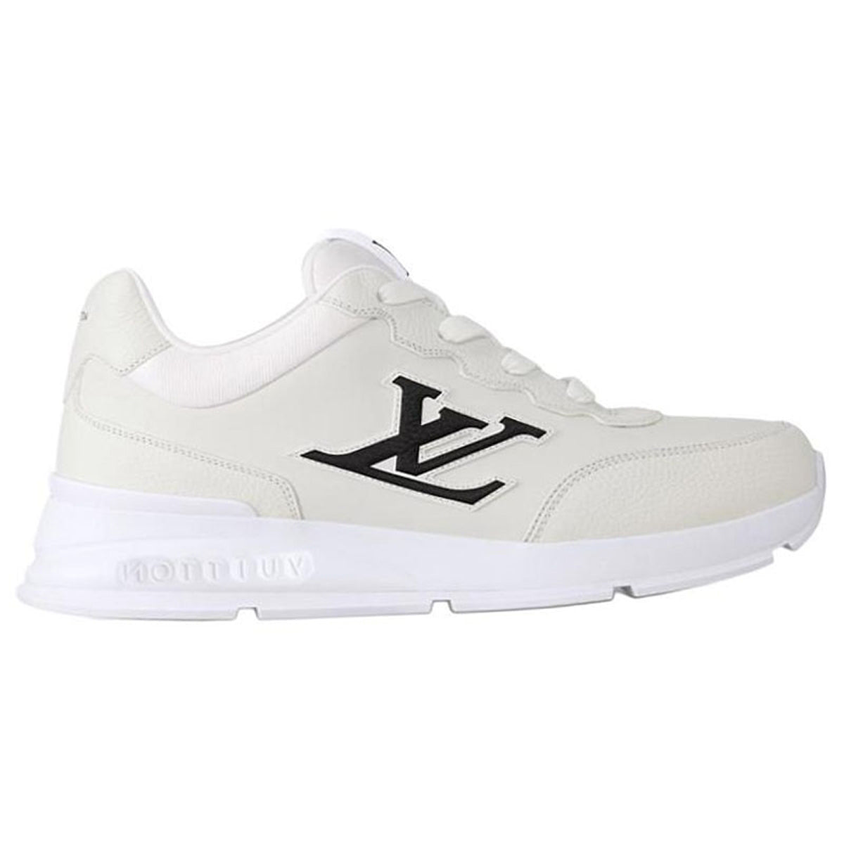 Louis Vuitton LV Runner FW25 All-White Smooth Leather & Cream Suede Oversized Jet Black LV Logo Athletic Low-Top Sneakers – White & Black