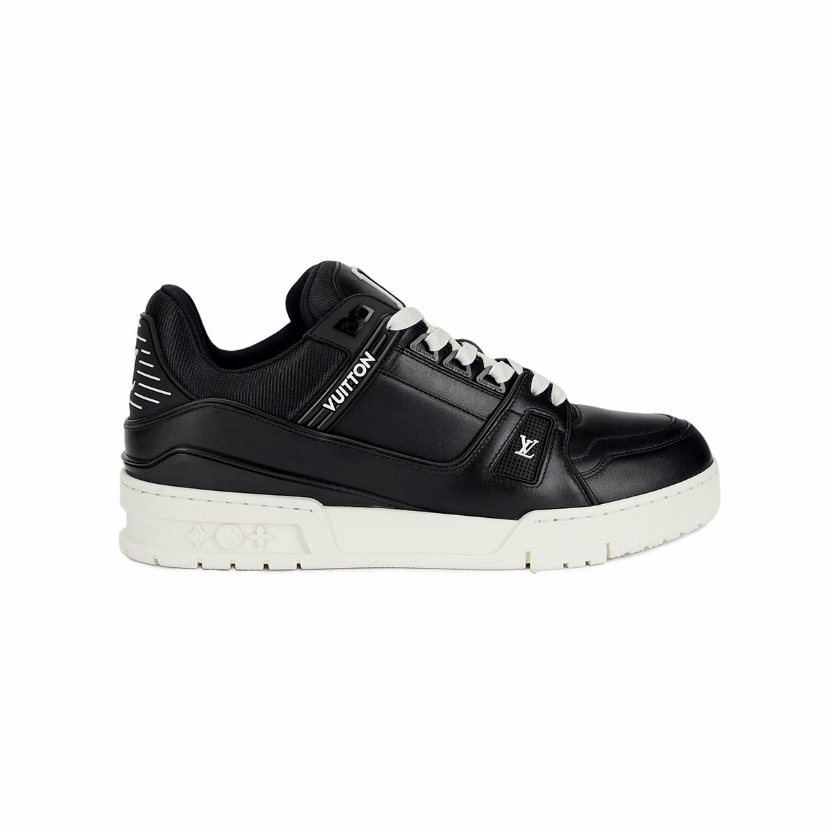 Louis Vuitton Trainer Embossed Letter Leather Low-Top Sneakers – Black & White