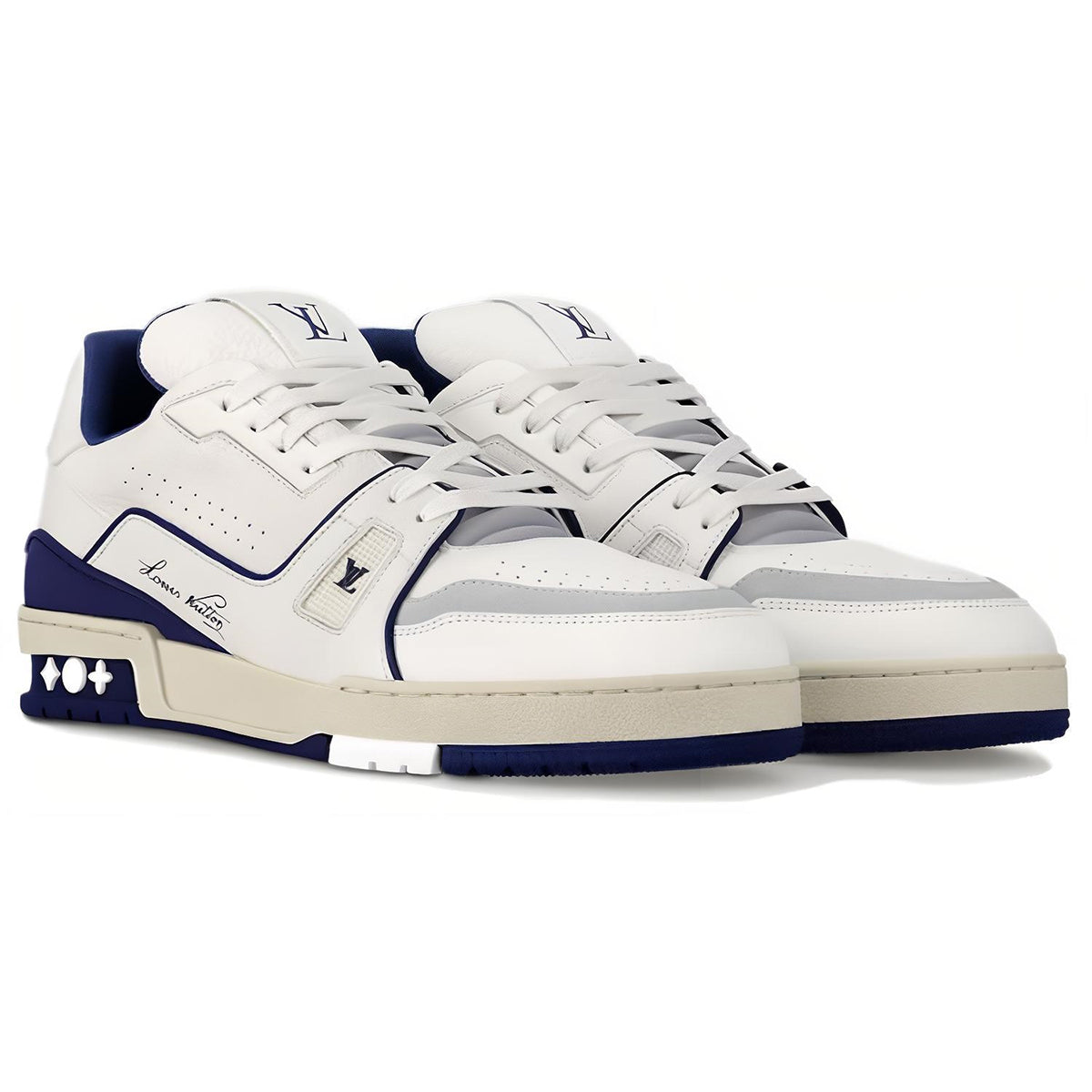 Louis Vuitton Trainer Low-Top Sneakers – White & Navy Blue