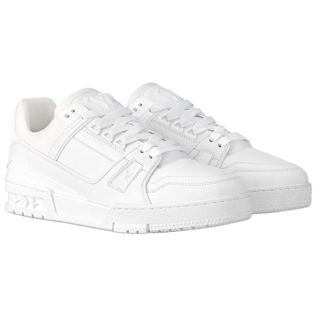 Louis Vuitton Trainer Leather Embossed Monogram Low-Top Sneakers – White