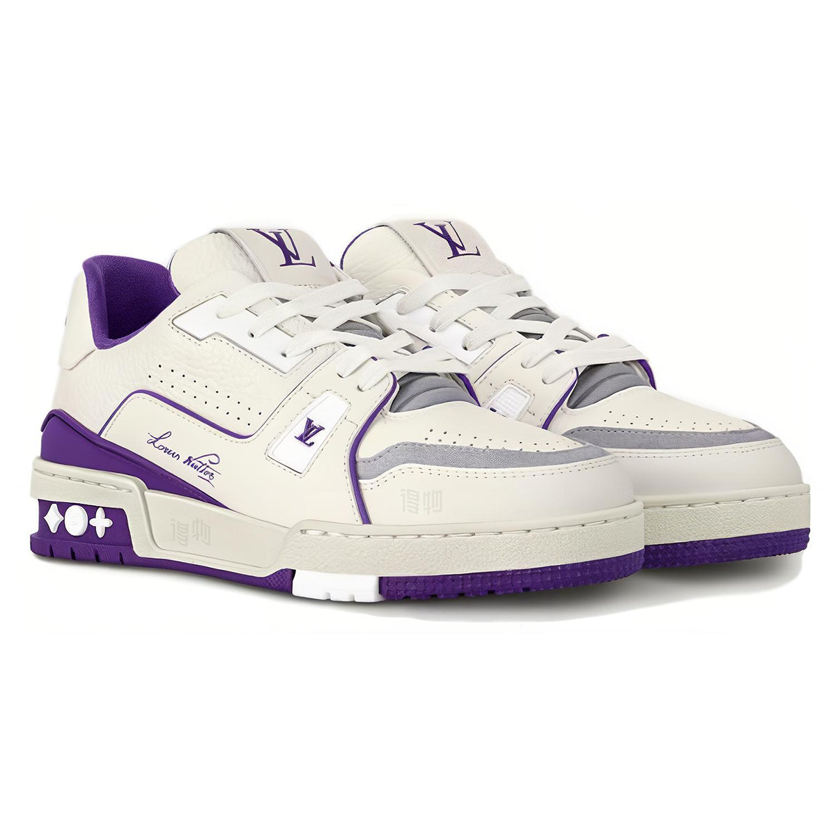 Louis Vuitton Trainer Signature Print Low-Top Sneakers – Purple & White