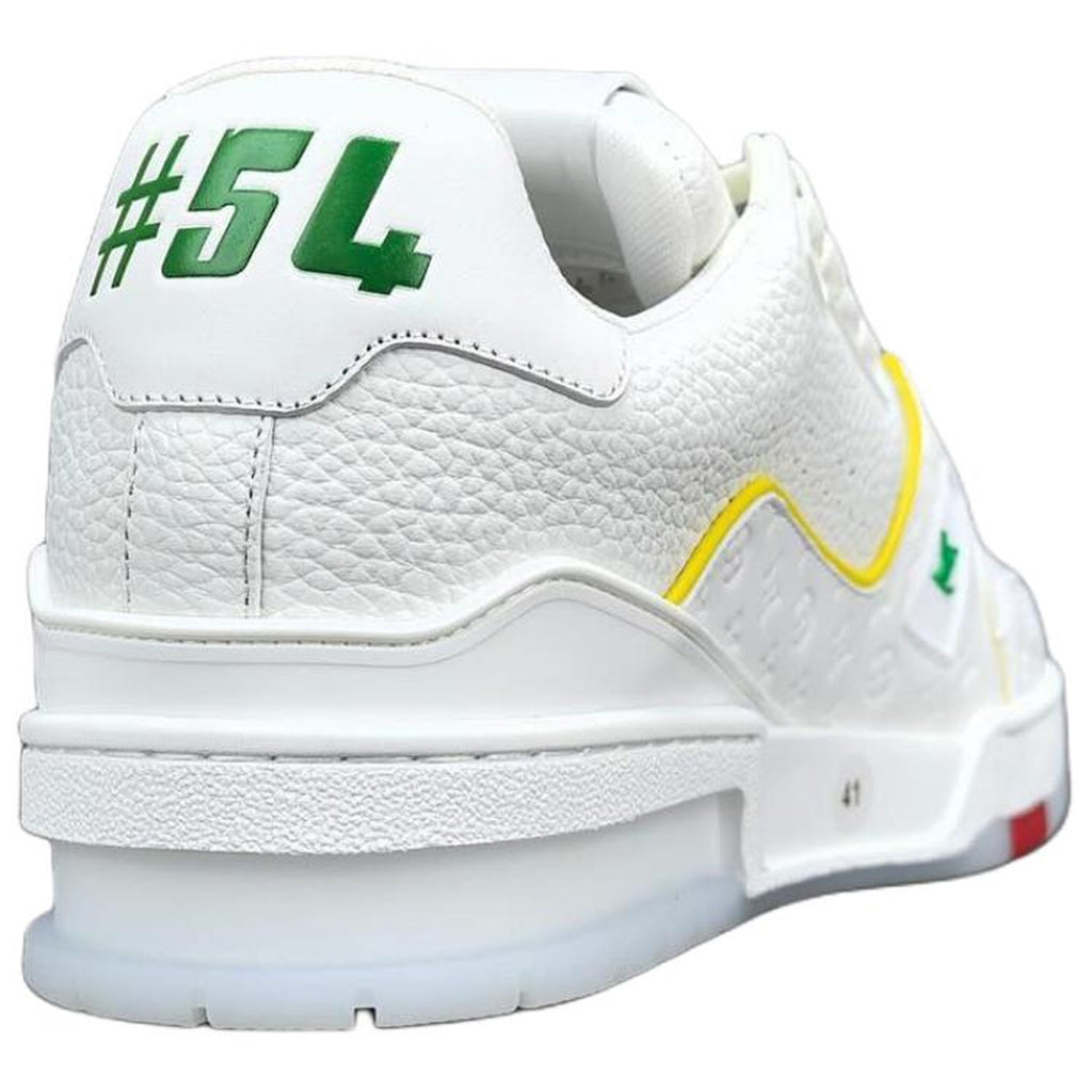 Louis Vuitton Trainer Shanghai Cruise Limited Edition White Grained Leather Yellow Piping & Tricolour Sole Low-Top Sneakers – White, Yellow, Green & Red