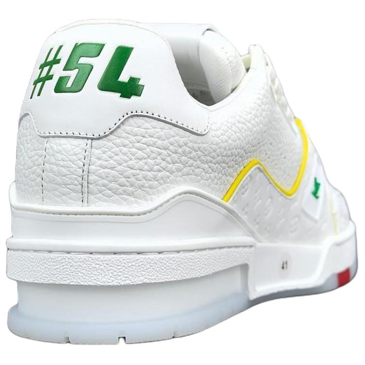 Louis Vuitton Trainer Shanghai Cruise Limited Edition White Grained Leather Yellow Piping & Tricolour Sole Low-Top Sneakers – White, Yellow, Green & Red