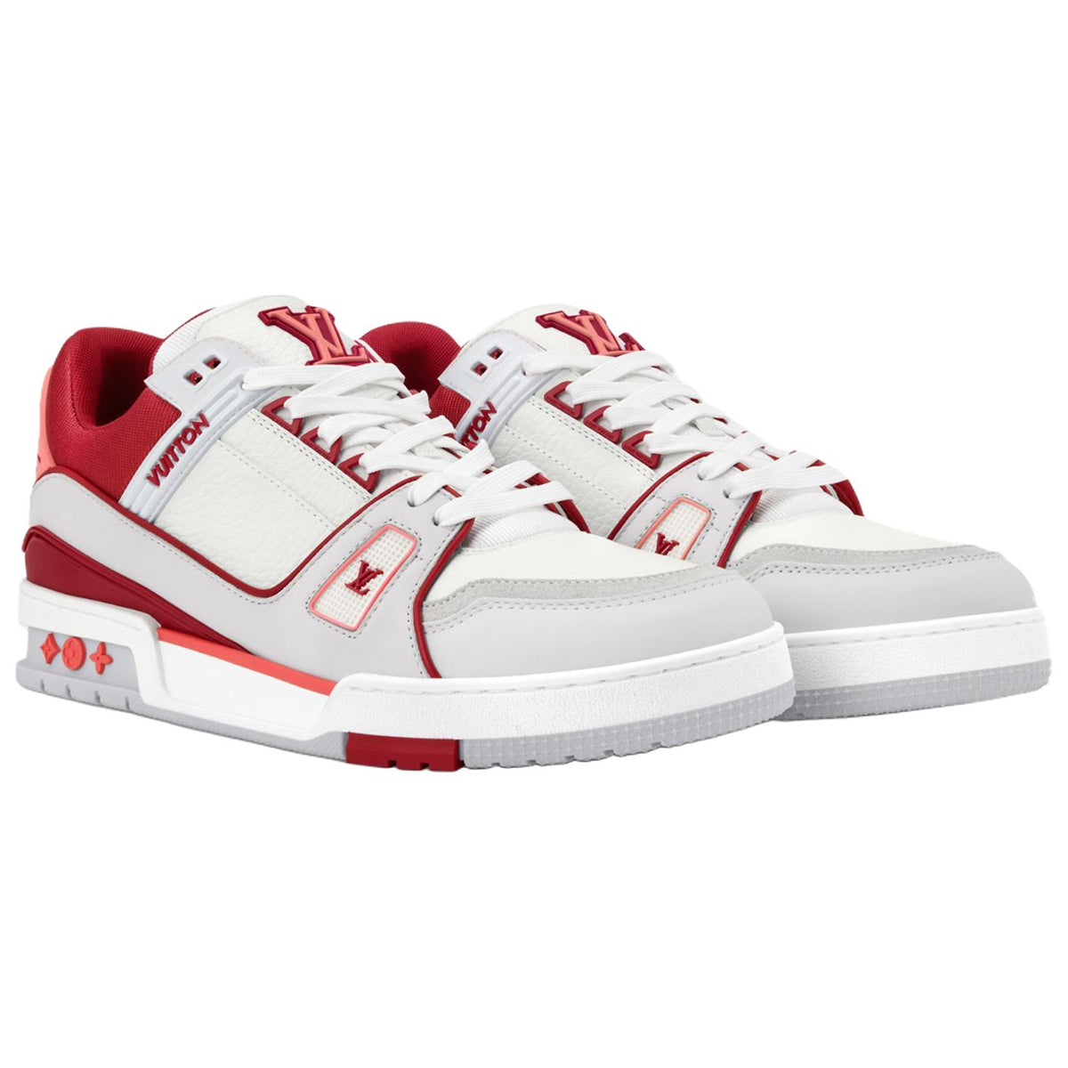 Louis Vuitton Trainer Crimson Red Ribbed Textile & White Leather Three-Tone Low-Top Sneakers – Red, White & Grey