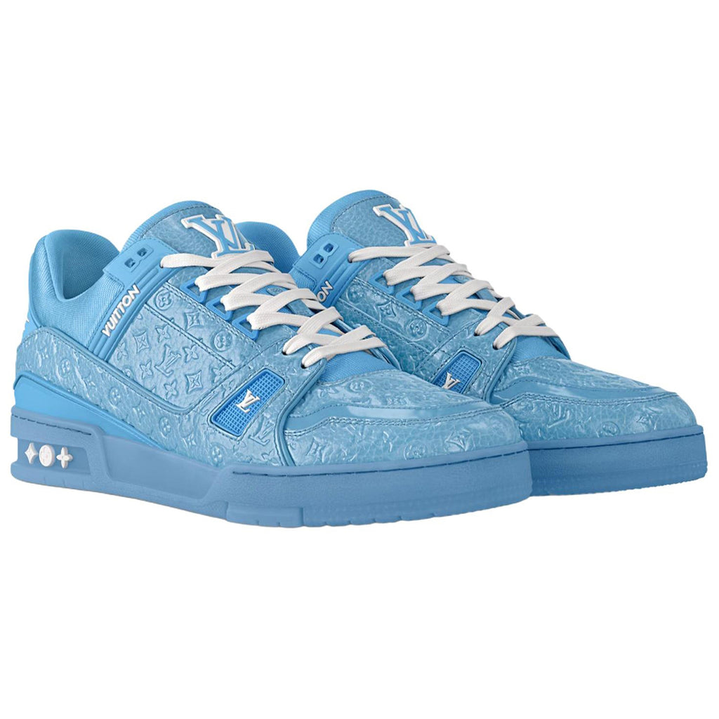 Louis Vuitton Trainer Monogram Embossed Patent Leather Low-Top Sneakers – Triple Sky Blue