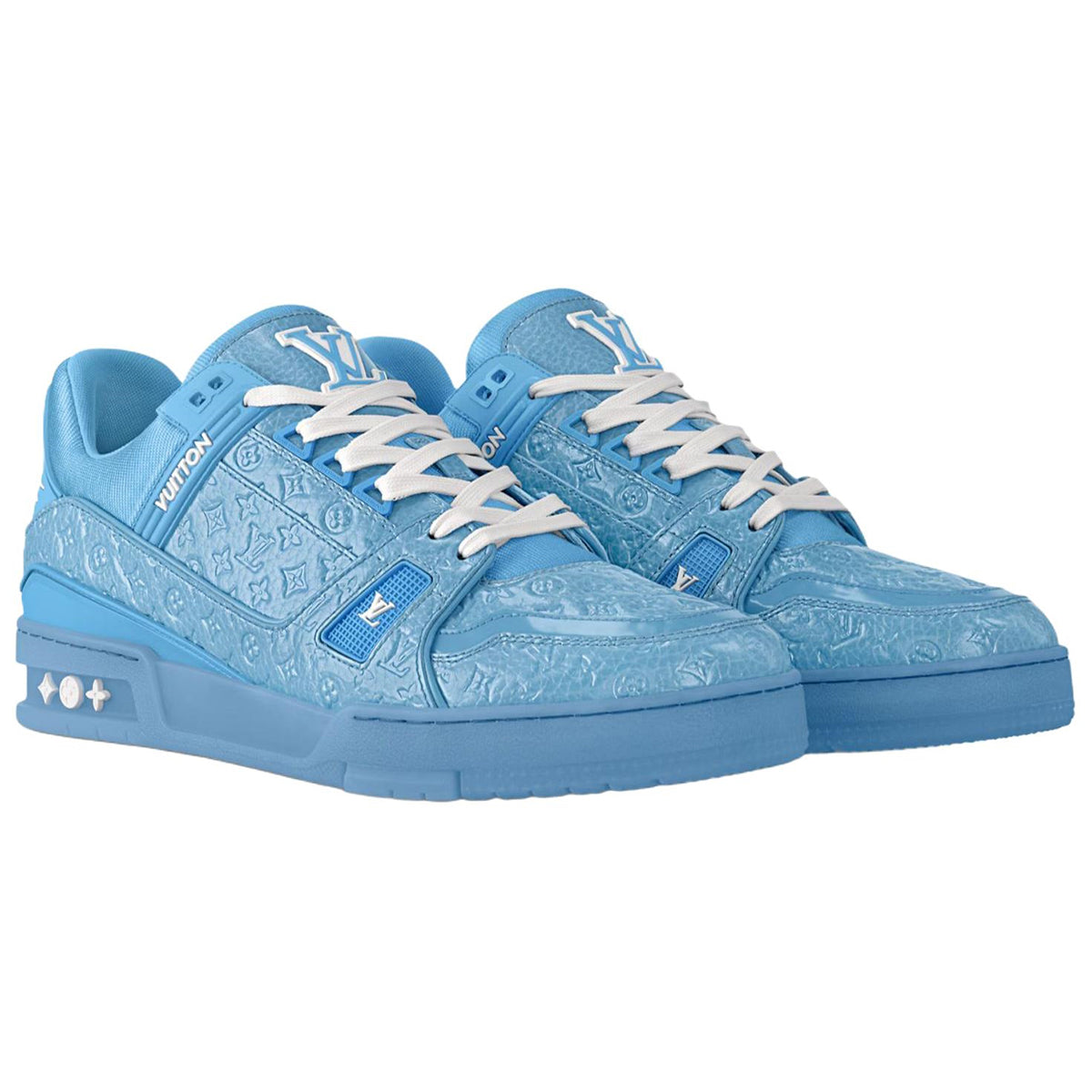 Louis Vuitton Trainer Monogram Embossed Patent Leather Low-Top Sneakers – Triple Sky Blue