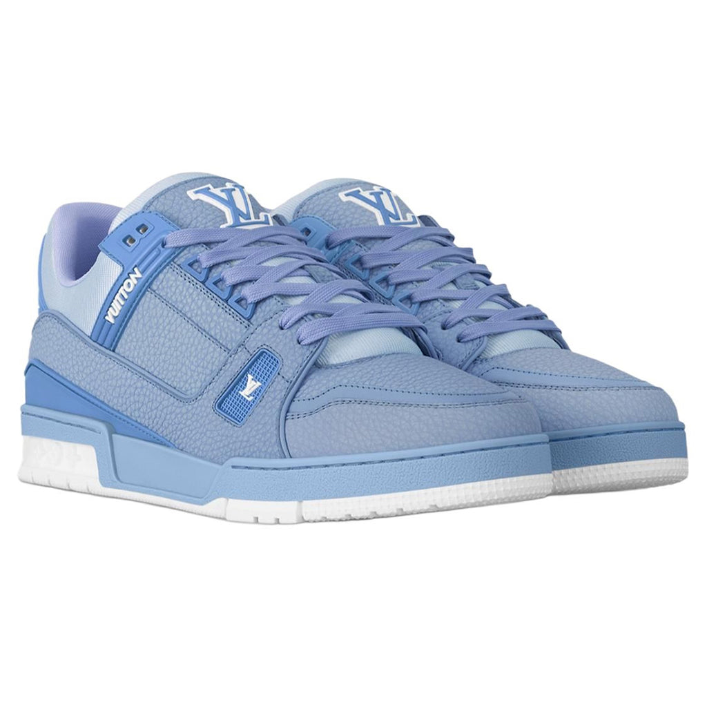 Louis Vuitton Trainer Grained Calf Leather Low-Top Sneakers – Sky Blue