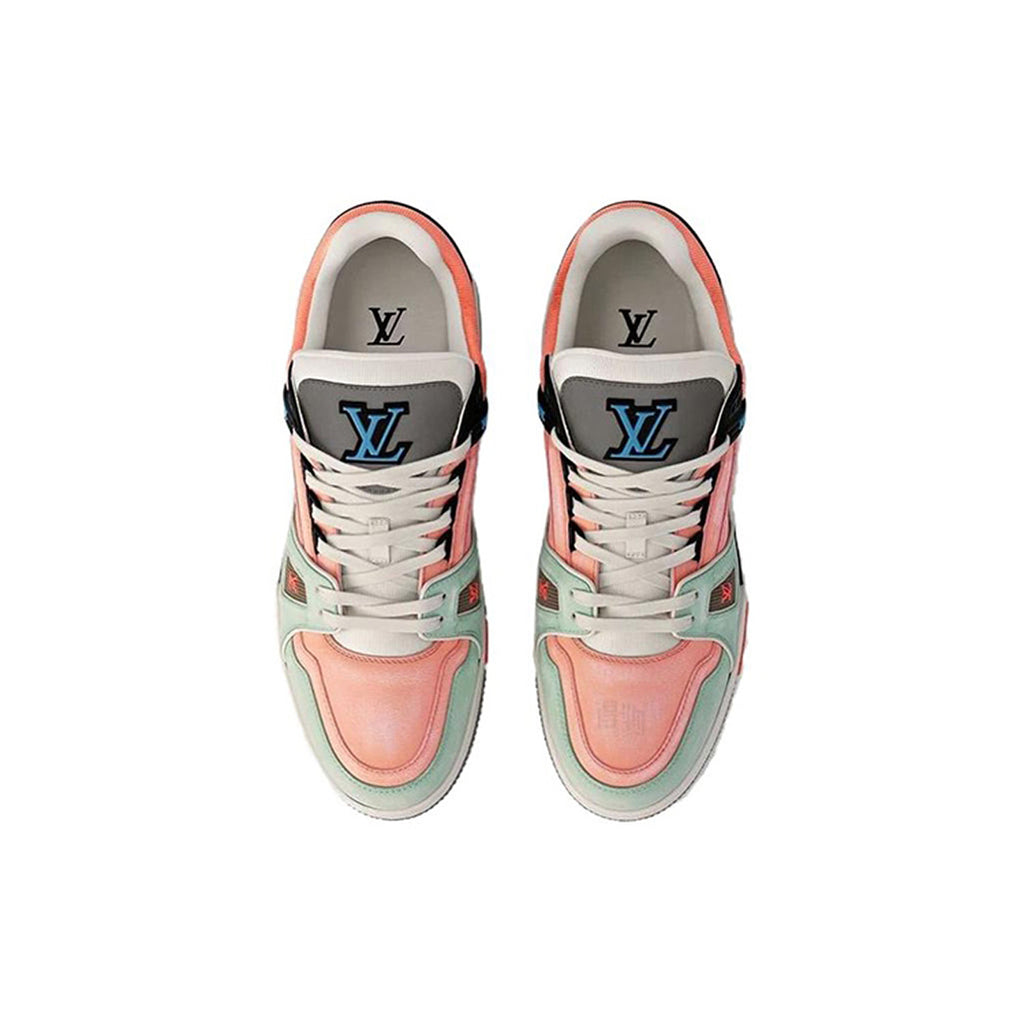 Louis Vuitton Trainer Low-Top Sneakers – Coral Pink, Mint Green & Black