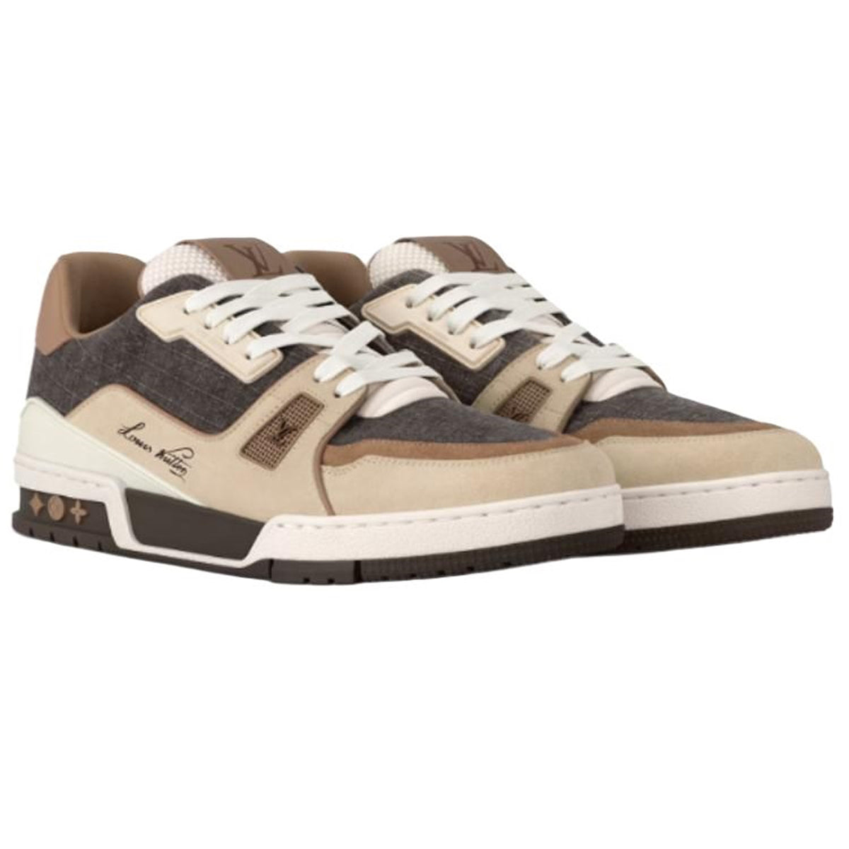 Louis Vuitton Trainer Platform LV Monogram Canvas & Multi-Tone Brown Leather Thick-Sole Low-Top Sneakers – Brown & Cream