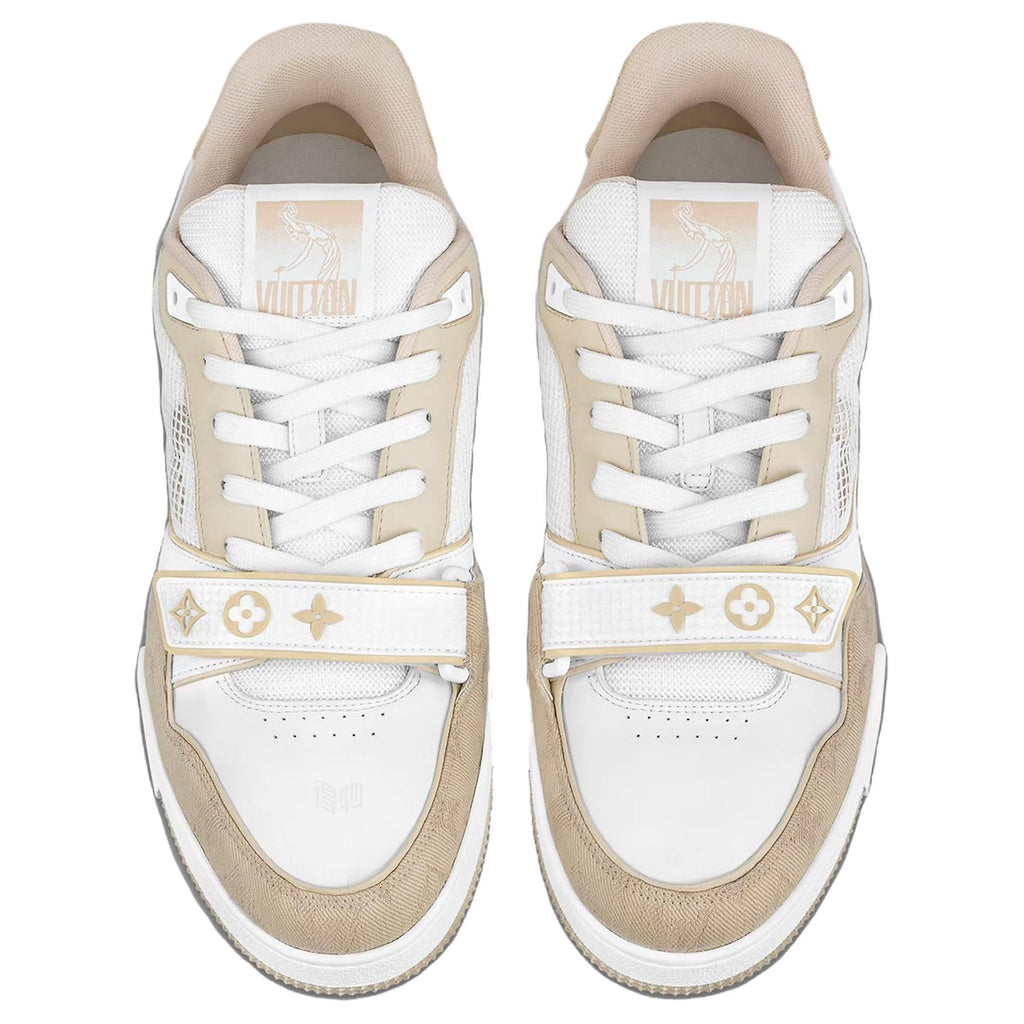 Louis Vuitton × NBA Trainer Calf Leather, Suede & Monogram Canvas Low-Top Sneakers – White & Khaki