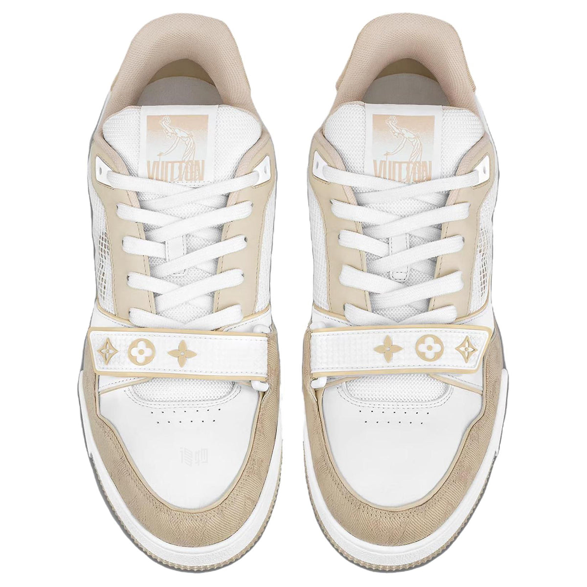 Louis Vuitton × NBA Trainer Calf Leather, Suede & Monogram Canvas Low-Top Sneakers – White & Khaki