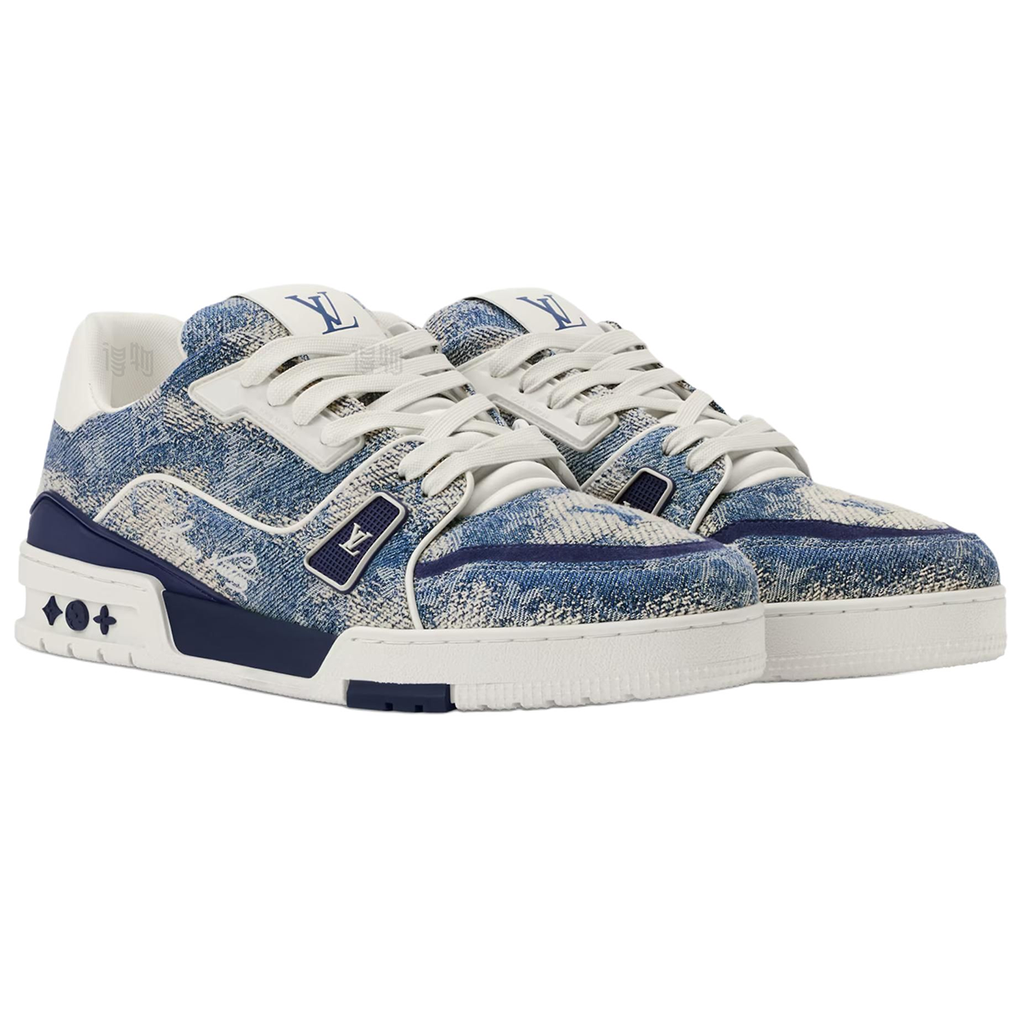 Louis Vuitton Trainer LV Monogram Jacquard Denim & Navy Blue Leather Platform Low-Top Sneakers – Denim Blue, Navy & White