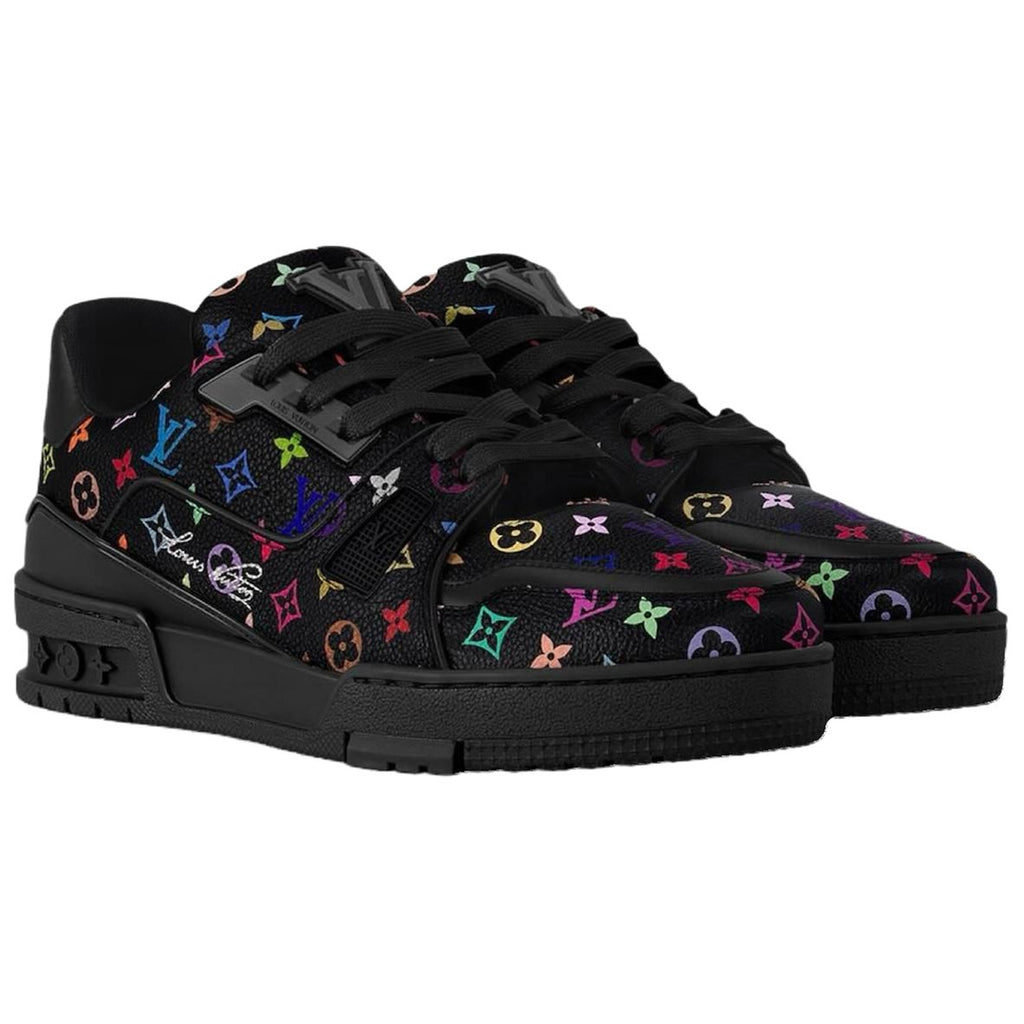 Louis Vuitton × Takashi Murakami Trainer Multicolor Monogram Grained Calf Leather Low-Top Sneakers – Black