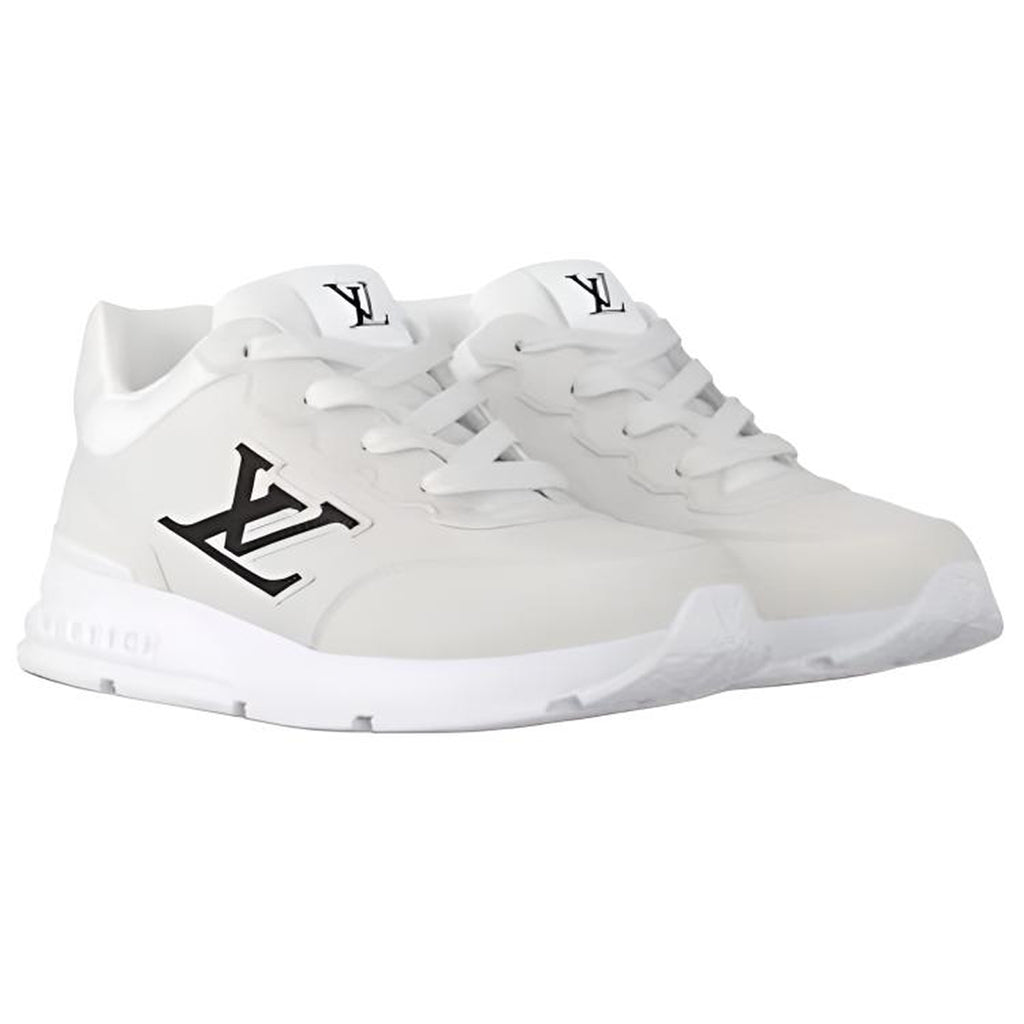 Louis Vuitton LV Runner FW25 All-White Smooth Leather & Cream Suede Oversized Jet Black LV Logo Athletic Low-Top Sneakers – White & Black