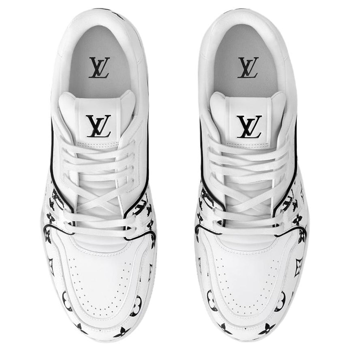 Louis Vuitton Trainer LV Monogram Print Calf Leather Low-Top Sneakers – White & Black