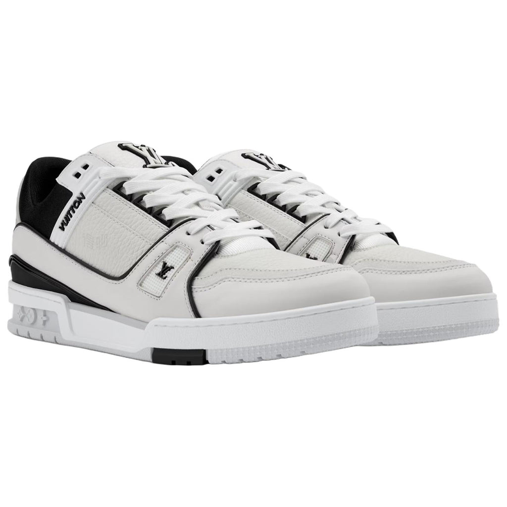 Louis Vuitton Trainer Grained Leather & Black Fabric Mixed-Material Low-Top Sneakers – White & Black