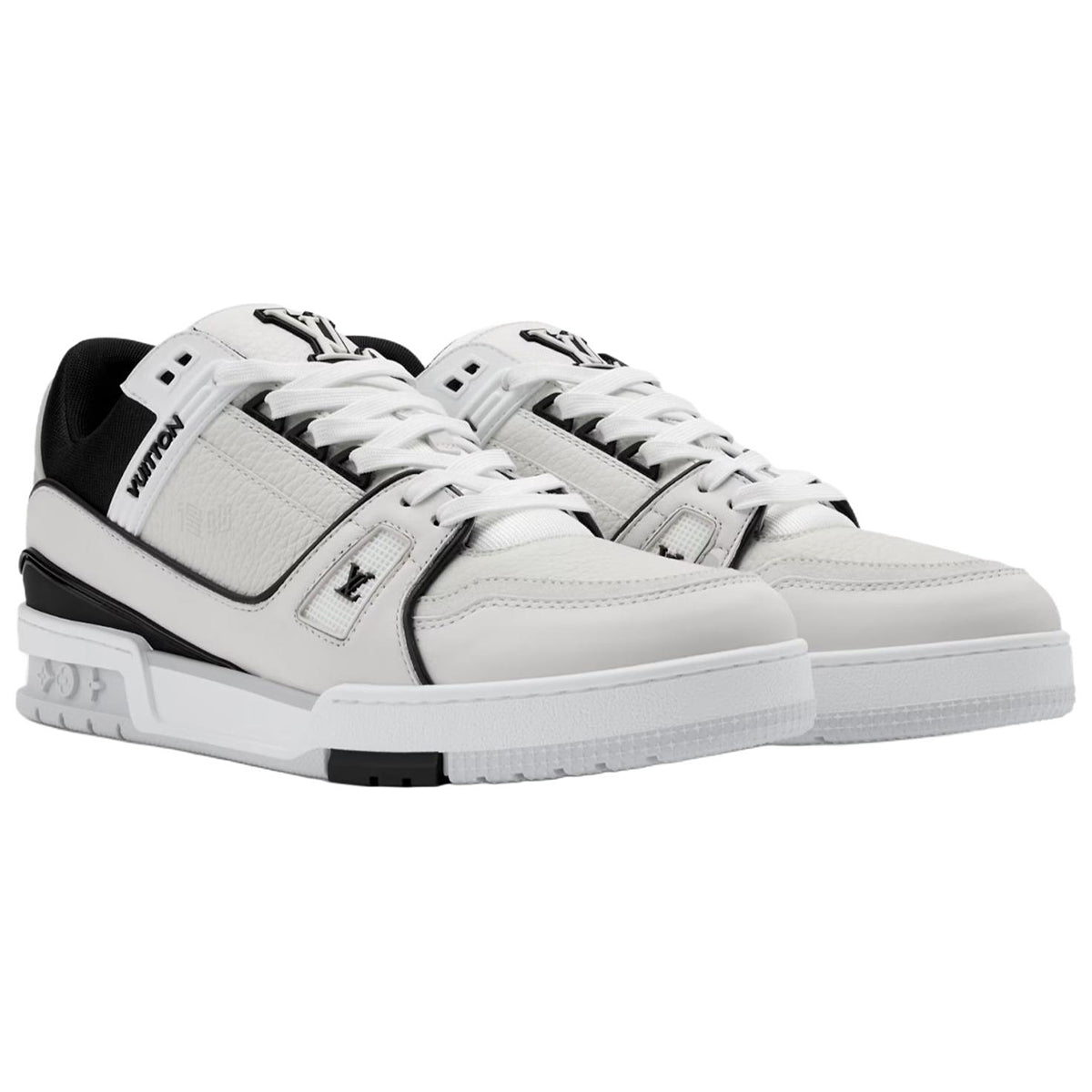 Louis Vuitton Trainer Grained Leather & Black Fabric Mixed-Material Low-Top Sneakers – White & Black