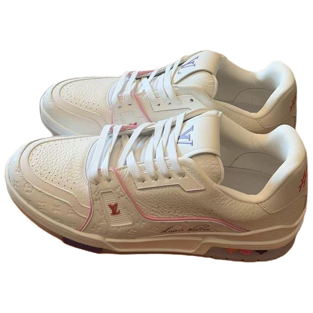Louis Vuitton Trainer Shanghai Cruise Exclusive White Grained Leather LV Monogram Embossed Low-Top Sneakers – White, Rose Pink & Ice Blue