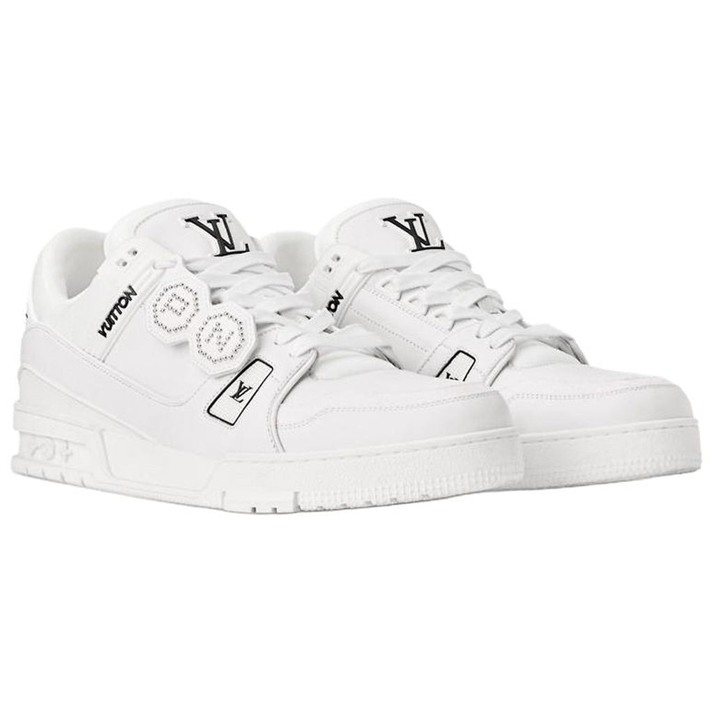 Louis Vuitton × NIGO Trainer FW25 White Leather Double Circle Badge Closure & Hidden Zipper Low-Top Sneakers – White & Black